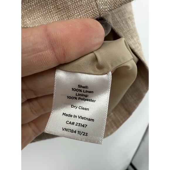 Talbots 100% Linen Double Breasted Cropped Blazer Tan Size 12 Career Neutral - Picture 5 of 9